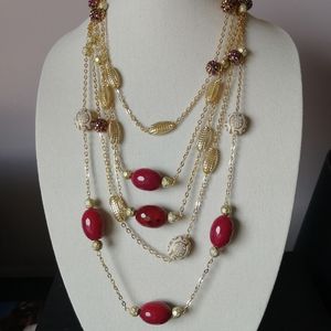 Bohemian Red Agate Necklace Beaded Goldtone Indian Wells by Amrita Singh
